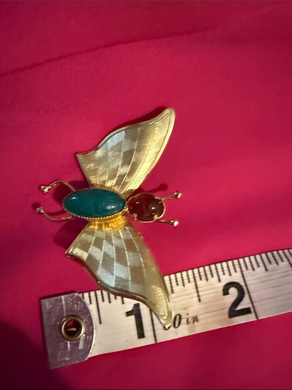 Vintage Butterfly Pin Brooch with Turquoise and Red Cabochons - Picture 4 of 5